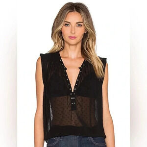 AMUSE SOCIETY Cara Woven Blouse in Black Sands Size M Sheer High Low Swiss Dot